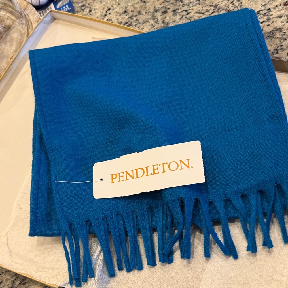Vintage Pendleton Vibrant Teal Blue Fringed Scarf